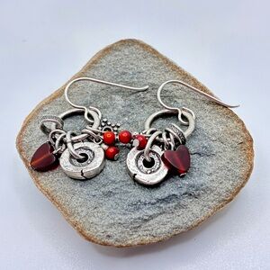 Desert Heart Silver-Tone Mixed Materials Red Hearts & Beads Pierced Earrings